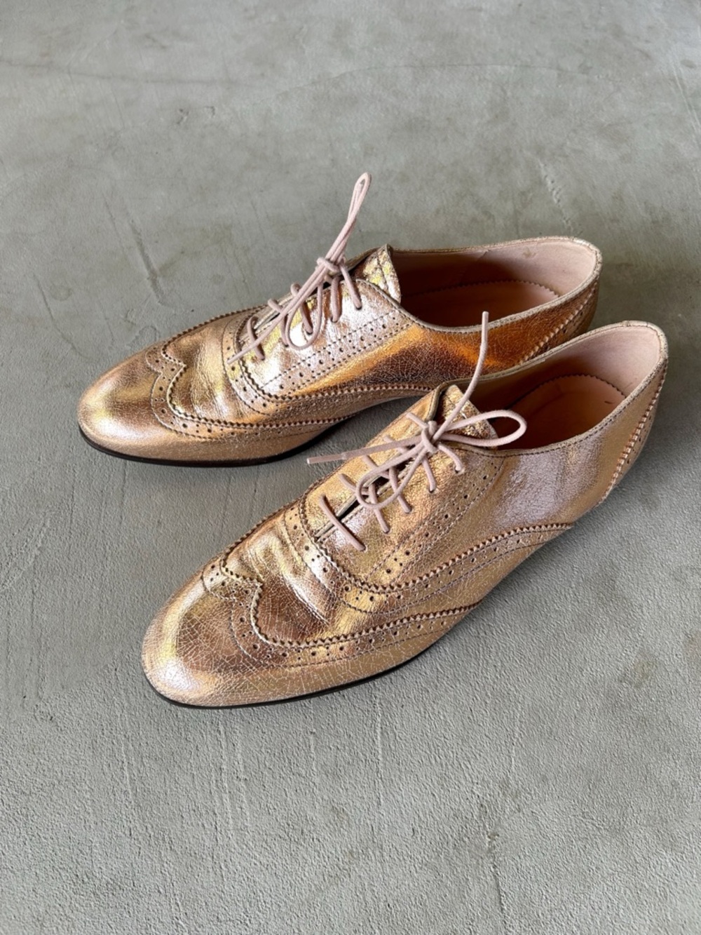 J. Crew | Metallic Rose Gold Wingtip Brogues